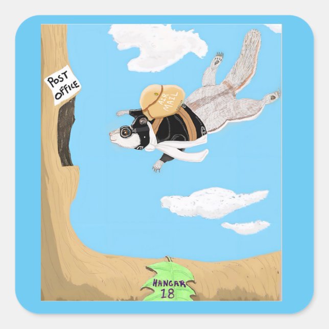 Ziggy Flying Squirrel 🐿️ Delivers The Mail  Square Sticker (Front)