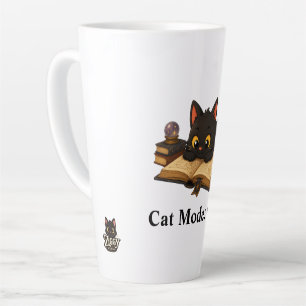 Ziggy the black cat reading a book latte mug