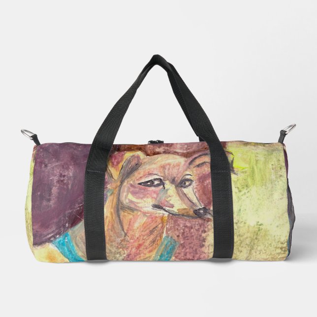 "Ziggy The Dog in Overalls" Watercolor  Duffle Bag (Front)