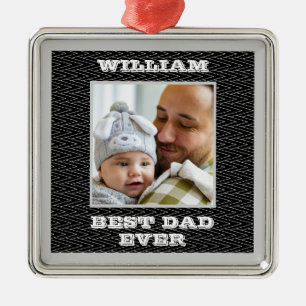 Zigzag Best Dad Ever Name And Photo Silver Gray Metal Ornament