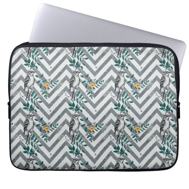 Zigzag Bird & Flower Pattern Laptop Sleeve (Front)