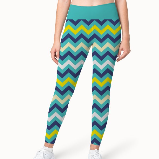 Zigzag Blue Green Yellow Chevron Pattern Pretty Leggings (Creator Uploaded)