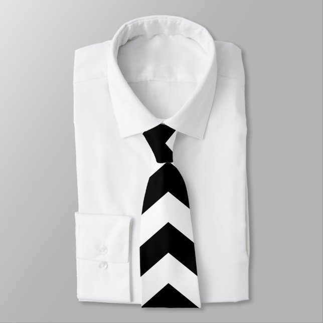 Zigzag Chevron Black And White Neck Tie (Tied)