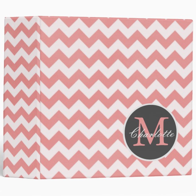 ZigZag Chevron Chic Monogrammed Pink Pattern Binder (Front/Spine)