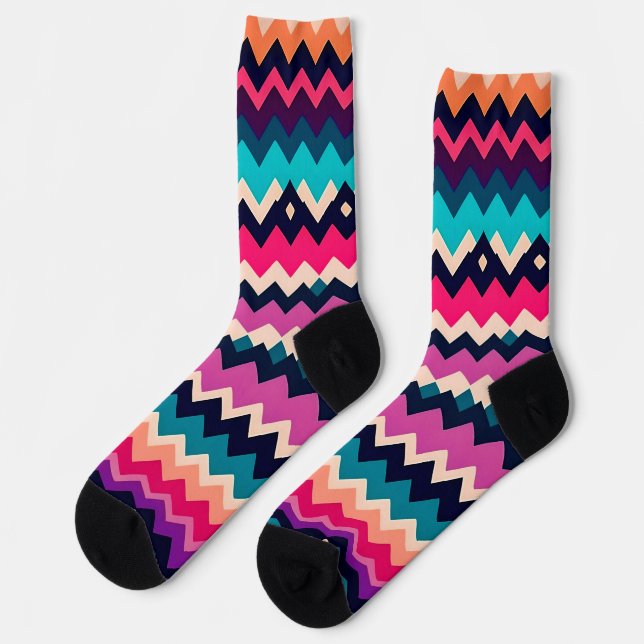 Zigzag Chevron Colorful Pattern Design Socks (Left)