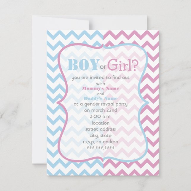 Zigzag Chevron Gender Reveal Party Invitation (Front)