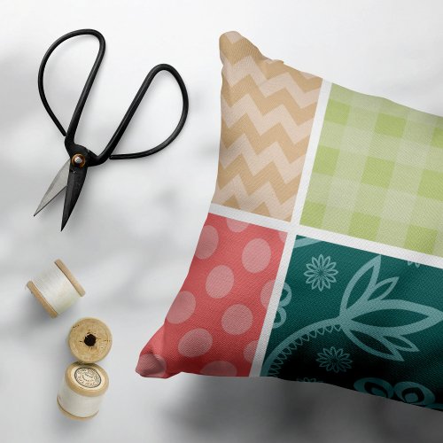 Zigzag Chevron Gingham Polka Dots Patchwork Accent Pillow