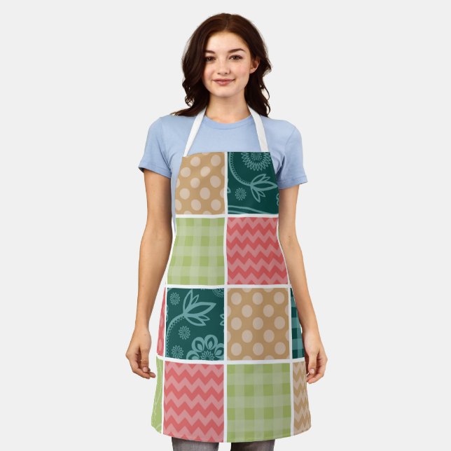 Zigzag, Chevron, Gingham, Polka Dots, Patchwork Apron (Worn)