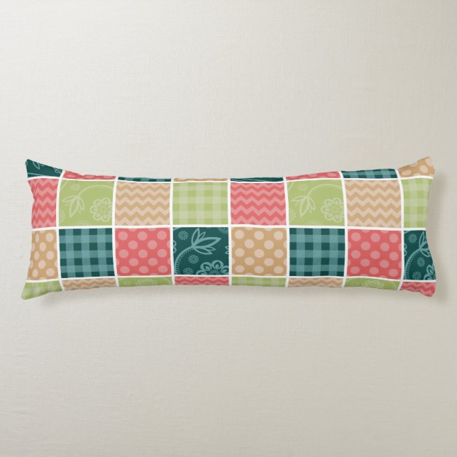 Zigzag, Chevron, Gingham, Polka Dots, Patchwork Body Pillow (Front)