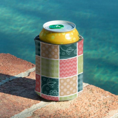 Zigzag Chevron Gingham Polka Dots Patchwork Can Cooler