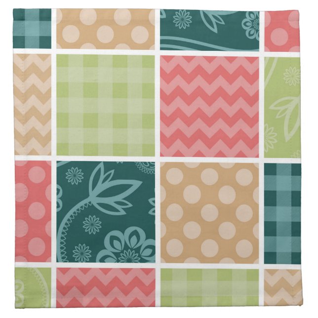 Zigzag, Chevron, Gingham, Polka Dots, Patchwork Cloth Napkin (Front)