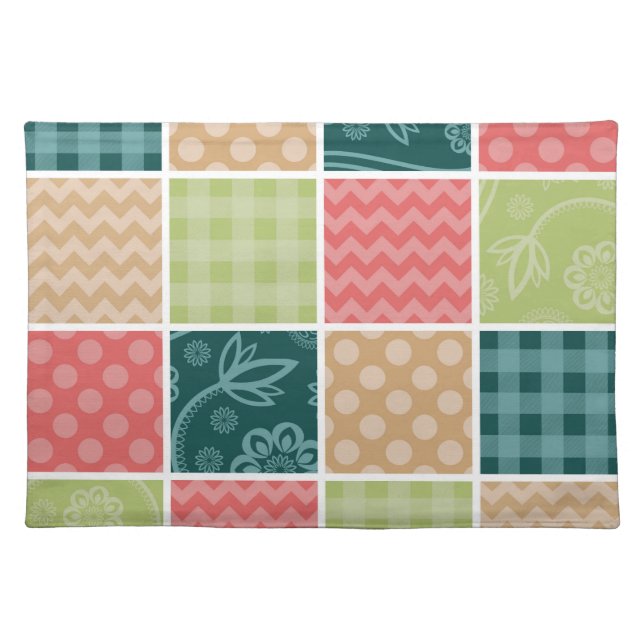 Zigzag, Chevron, Gingham, Polka Dots, Patchwork Cloth Placemat (Front)