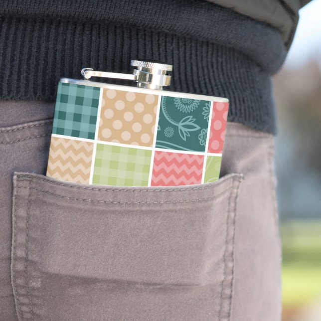 Zigzag, Chevron, Gingham, Polka Dots, Patchwork Flask (In Situ)