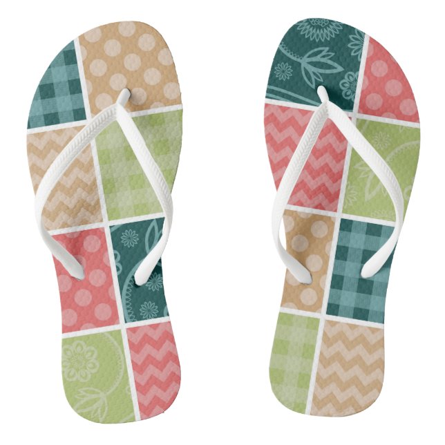 Zigzag, Chevron, Gingham, Polka Dots, Patchwork Flip Flops (Footbed)