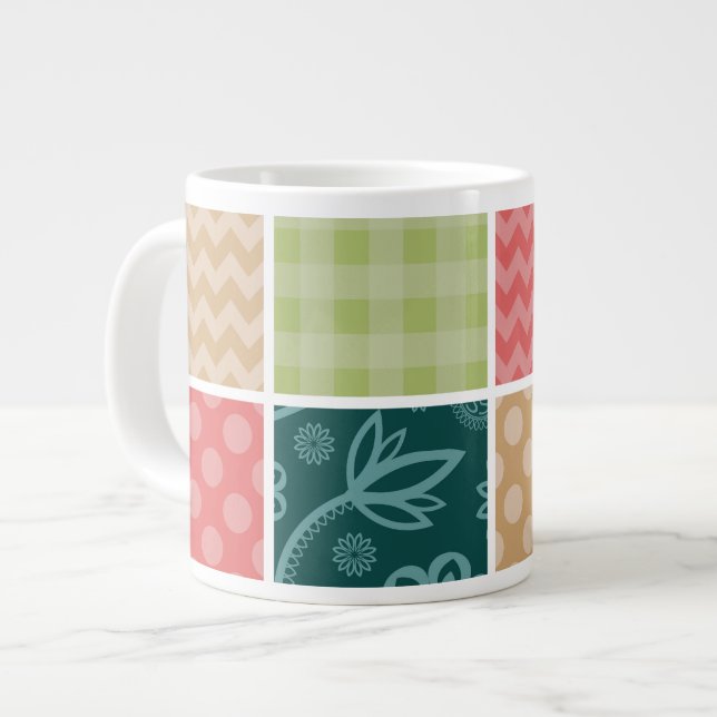 Zigzag, Chevron, Gingham, Polka Dots, Patchwork Giant Coffee Mug (Front Left)