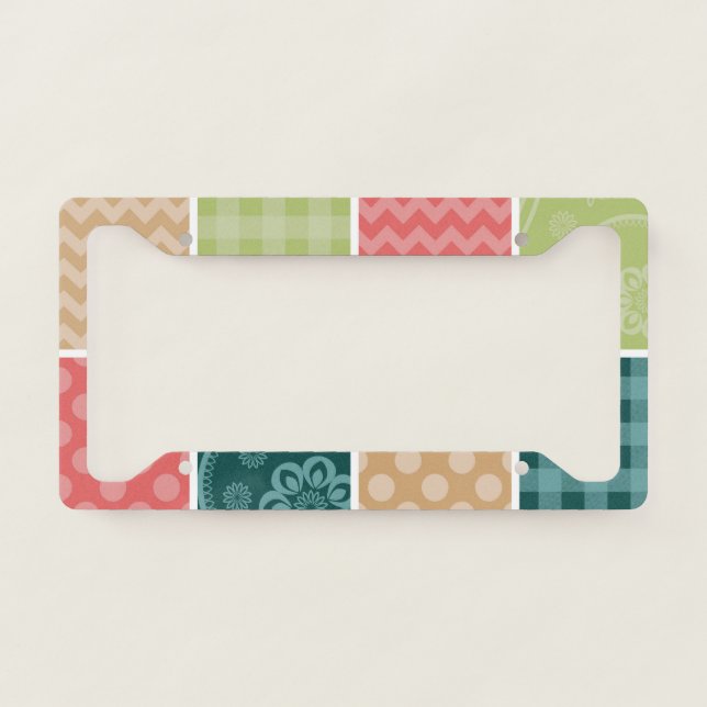 Zigzag, Chevron, Gingham, Polka Dots, Patchwork License Plate Frame (Front)