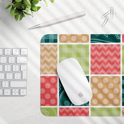 Zigzag Chevron Gingham Polka Dots Patchwork Mouse Pad