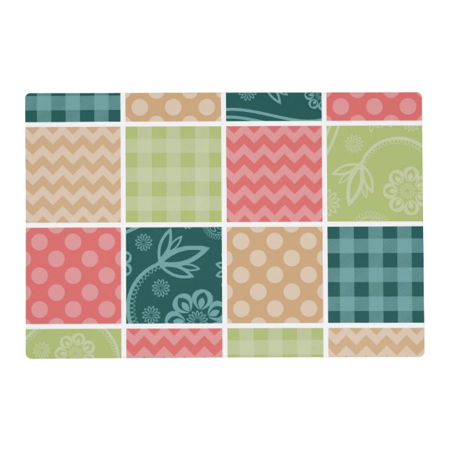 Zigzag, Chevron, Gingham, Polka Dots, Patchwork Placemat (Front)