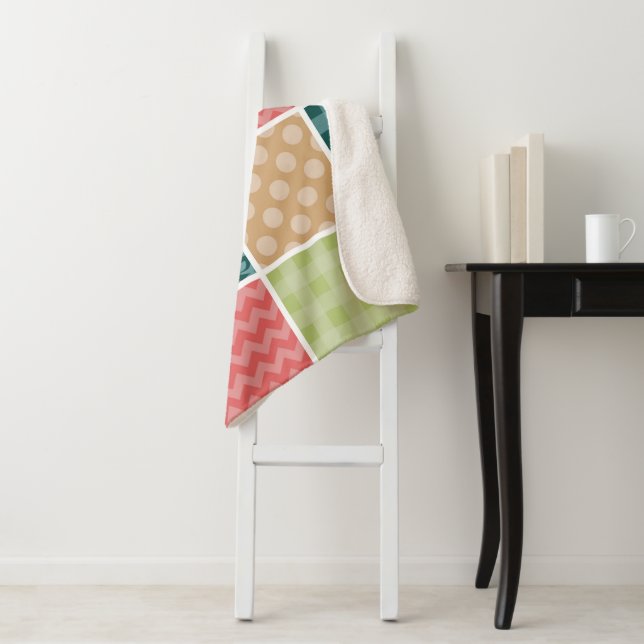 Zigzag, Chevron, Gingham, Polka Dots, Patchwork Sherpa Blanket (In Situ)