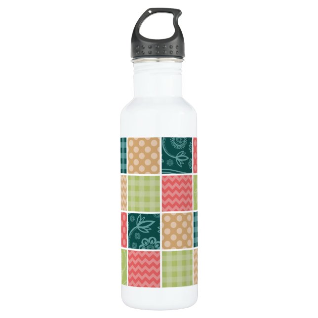 Zigzag, Chevron, Gingham, Polka Dots, Patchwork Stainless Steel Water Bottle (Front)