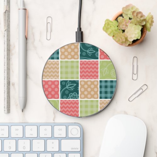 Zigzag Chevron Gingham Polka Dots Patchwork Wireless Charger