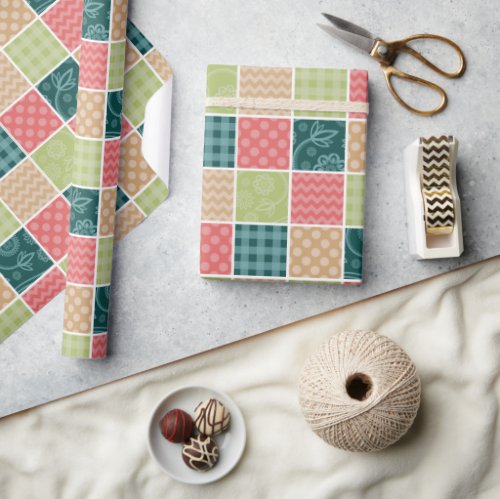 Zigzag Chevron Gingham Polka Dots Patchwork Wrapping Paper