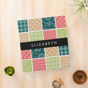Zigzag, Chevron, Gingham, Polka Dots, Your Name 3 Ring Binder