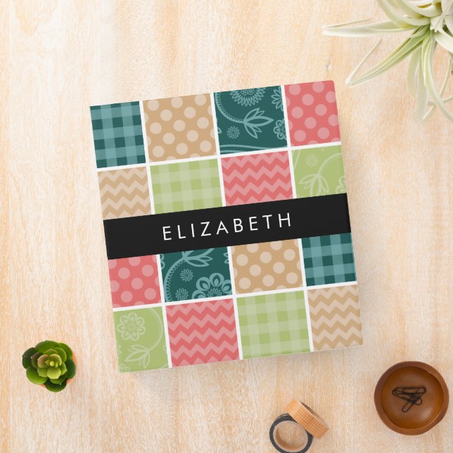 Zigzag, Chevron, Gingham, Polka Dots, Your Name 3 Ring Binder (In Situ)