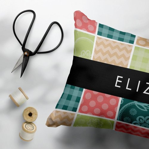 Zigzag Chevron Gingham Polka Dots Your Name Accent Pillow