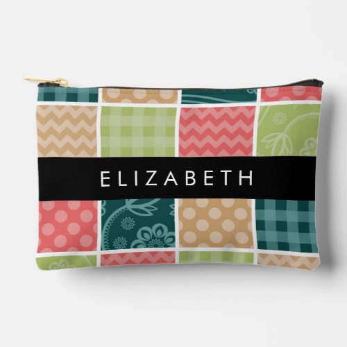 Zigzag Chevron Gingham Polka Dots Your Name Accessory Pouch