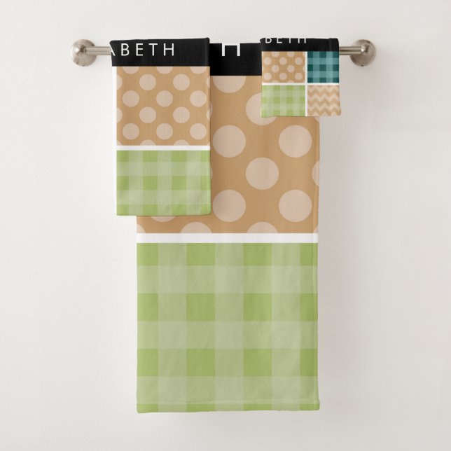 Zigzag, Chevron, Gingham, Polka Dots, Your Name Bath Towel Set (Insitu)