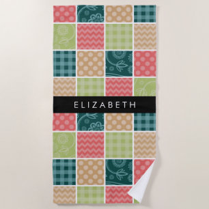 Zigzag, Chevron, Gingham, Polka Dots, Your Name Beach Towel
