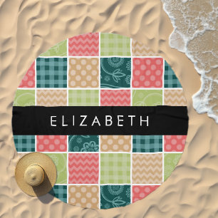Zigzag, Chevron, Gingham, Polka Dots, Your Name Beach Towel