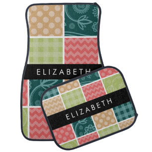 Zigzag, Chevron, Gingham, Polka Dots, Your Name Car Floor Mat