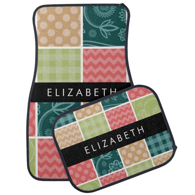 Zigzag, Chevron, Gingham, Polka Dots, Your Name Car Floor Mat (Set)