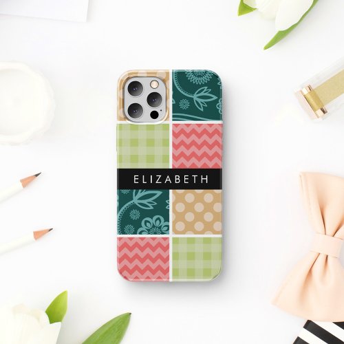 Zigzag Chevron Gingham Polka Dots Your Name iPhone 12 Pro Case