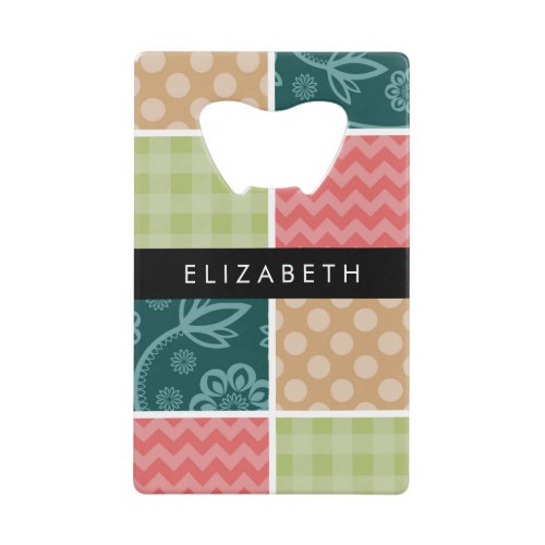 Zigzag Chevron Gingham Polka Dots Your Name Credit Card Bottle Opener