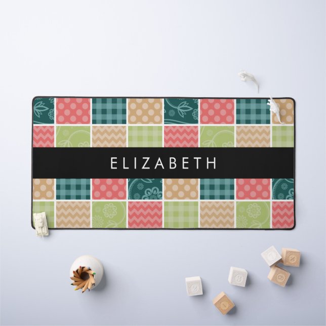 Zigzag, Chevron, Gingham, Polka Dots, Your Name Desk Mat (Kids Table)