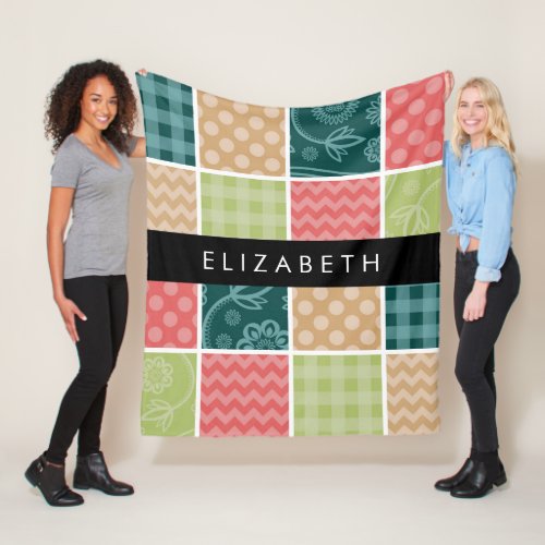 Zigzag Chevron Gingham Polka Dots Your Name Fleece Blanket