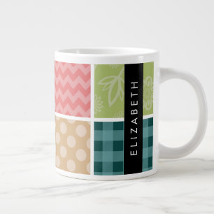 Zigzag, Chevron, Gingham, Polka Dots, Your Name Giant Coffee Mug