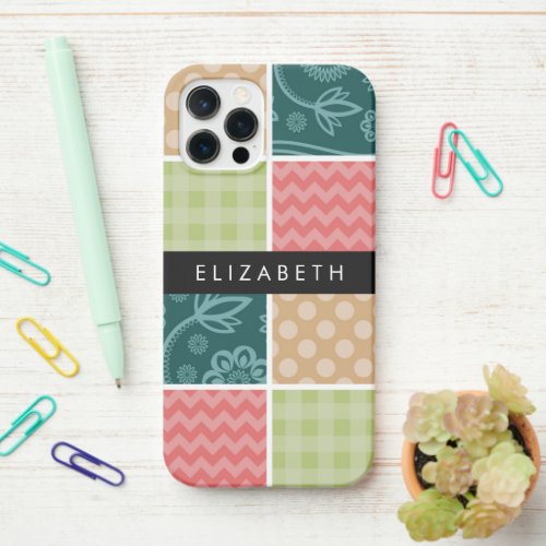 Zigzag Chevron Gingham Polka Dots Your Name iPhone 12 Pro Case