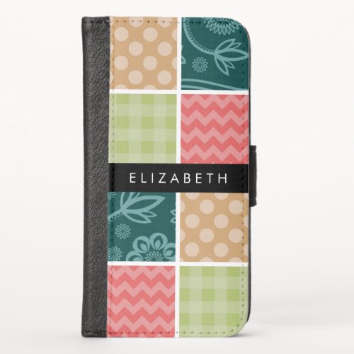 Zigzag Chevron Gingham Polka Dots Your Name iPhone X Wallet Case