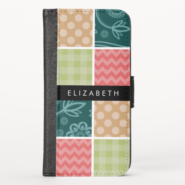 Zigzag, Chevron, Gingham, Polka Dots, Your Name iPhone Wallet Case (Front)
