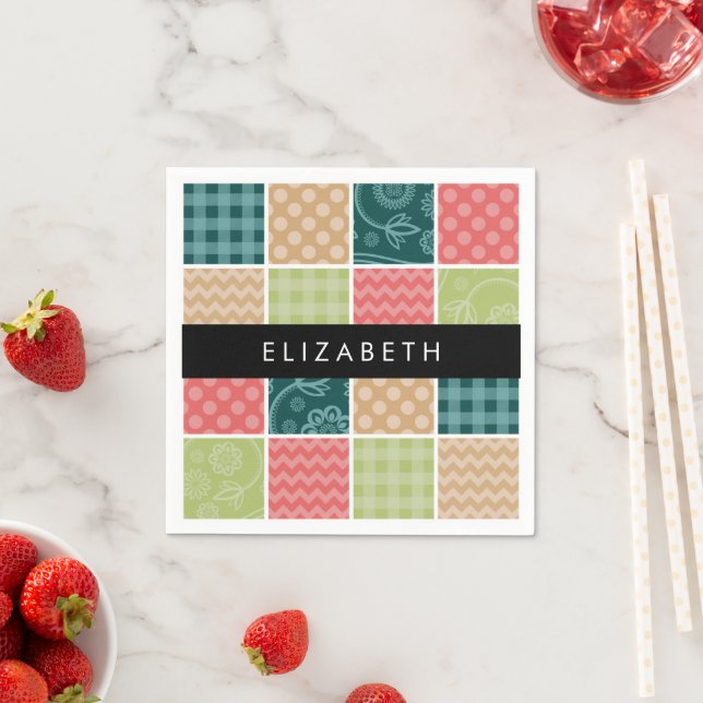 Zigzag, Chevron, Gingham, Polka Dots, Your Name Napkins (Insitu)