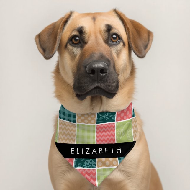 Zigzag, Chevron, Gingham, Polka Dots, Your Name Pet Bandana Collar (Dog 2)