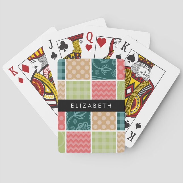 Zigzag, Chevron, Gingham, Polka Dots, Your Name Poker Cards (Back)