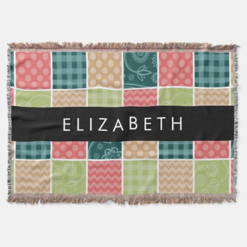 Zigzag Chevron Gingham Polka Dots Your Name Throw Blanket