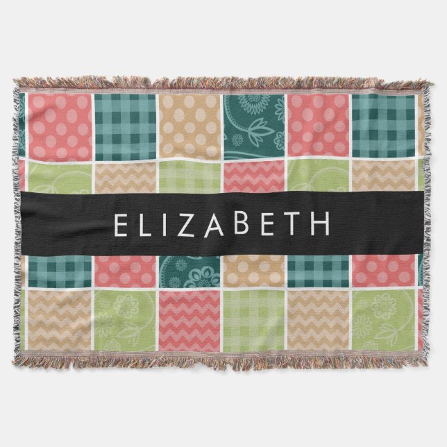 Zigzag, Chevron, Gingham, Polka Dots, Your Name Throw Blanket (Front)