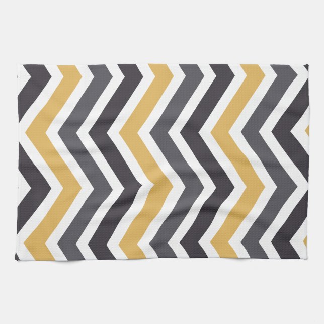 ZigZag Chevron Gold And Gray Kitchen Towel (Horizontal)