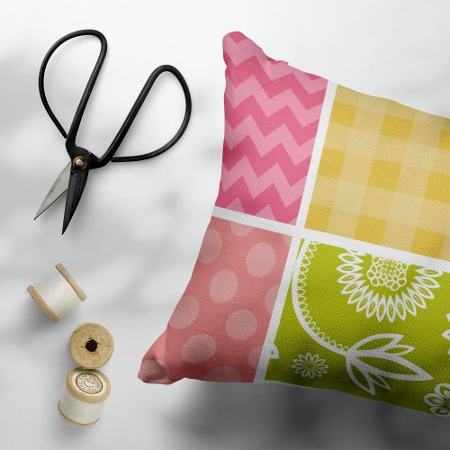 Zigzag Chevron Polka Dots Gingham Patchwork Accent Pillow